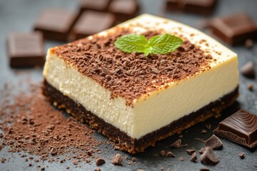 Poster - indulge in the creamy cheesecake topped with grated chocolate for a pure treat