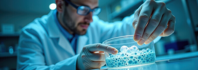 Wall Mural - cell therapy, stem cell research, genetic engineering. biotech concept. scientist works in lab on ne