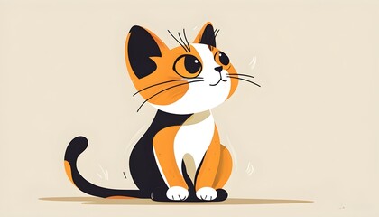 Wall Mural - Playful Minimalist Cartoon Cat with Elegant Contour Lines