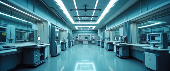 sterile futuristic lab, genetic engineering and biotechnology research, cell therapy concept backgro