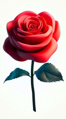 Wall Mural - A red rose with green leaves on a white background