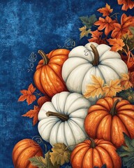 Wall Mural - Autumn pumpkins on blue background