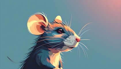 Wall Mural - Charming Minimalistic Cartoon Mouse in Abstract Flat Design with Contour Lines