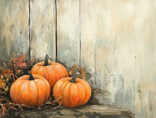 Poster - Harvest pumpkins on rustic backdrop