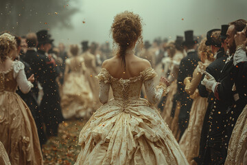 Poster - a georgian-era ball where guests in elaborate costumes dance and exchange eerie tales of the superna