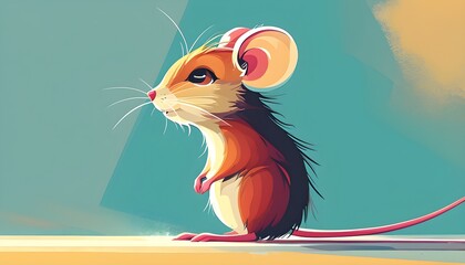 Wall Mural - Charming Minimalistic Cartoon Mouse in Abstract Flat Design with Contour Lines