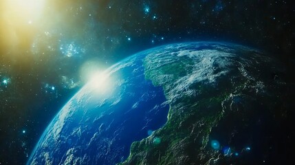Canvas Print - A view of the earth from space with the sun shining over it