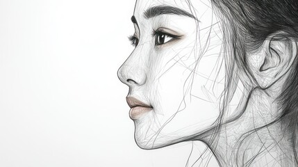 Sticker - Line Art Portrait of a Woman's Face in Profile