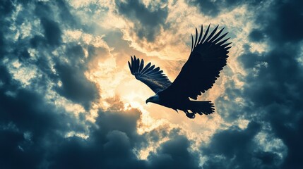 Sticker - Silhouette of an Eagle Soaring Through Dramatic Clouds