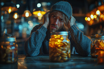 Canvas Print - A person trying to open a stubborn jar, clearly frustrated by the struggle. Concept of everyday problems and minor failures.