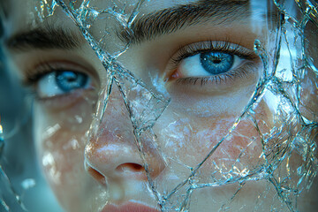 Poster - a mirror reflecting a shattered image of the person looking into it, symbolizing self-image issues. 