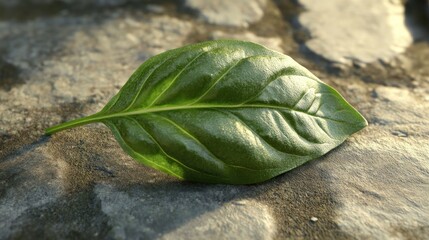 Wall Mural - Single Green Leaf on Rough, Greyish-Brown Surface