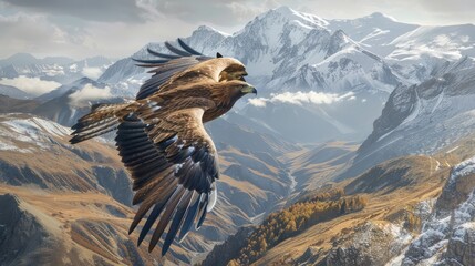 Wall Mural - Golden Eagle Soaring Above Majestic Mountains