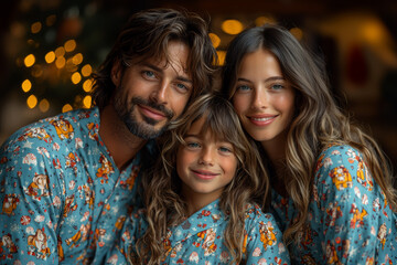 Canvas Print - A family wearing matching Christmas pajamas, but each member has a different, clashing pattern. Concept of holiday fashion gone wrong.