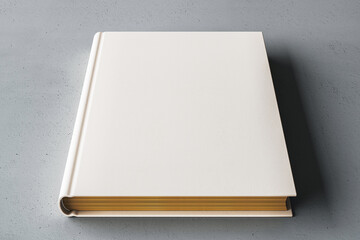 Wall Mural - Blank hardcover book mockup on grey background, top view. 3D Rendering