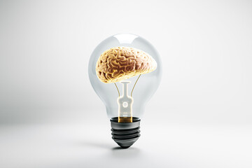 Aufkleber - Brain inside a lightbulb symbolizing creativity and intelligence. 3D Rendering