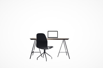 Aufkleber - Minimalistic workspace with laptop and chair on white background. 3D Rendering