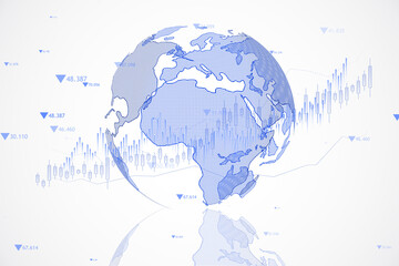 Aufkleber - Global financial data visualization with Earth and stock market charts. 3D Rendering