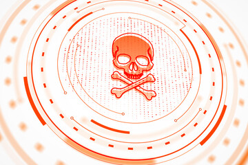 Poster - Digital Skull and Crossbones with Abstract Circular Patterns. 3D Rendering
