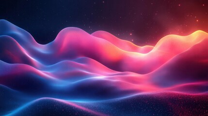 Wall Mural - abstract digital landscape of undulating neon waves vibrant pink and blue light trails create sense of motion against dark background futuristic and dynamic composition