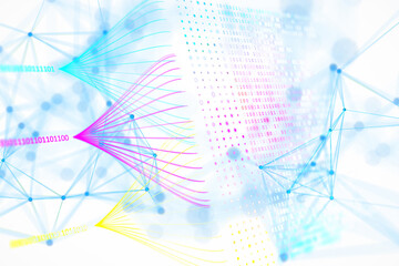 Sticker - Abstract digital data visualization with binary code and network connections. 3D Rendering