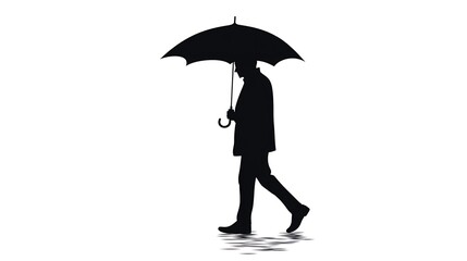 Vintage Silhouette of Person with Umbrella - Simple Clipart Design on White Background