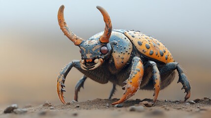 Wall Mural - Close-Up Photography of a Colorful Beetle with Sharp Horns