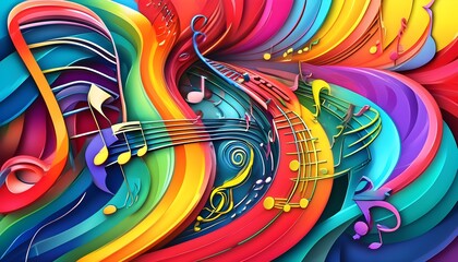 Wall Mural - Vibrant Abstract Symphony of Colorful Music Notes