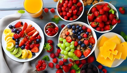 Vibrant Breakfast Spread Featuring Fresh Fruits and Delectable Treats