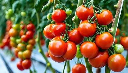 Wall Mural - Innovative greenhouse design highlighting efficient cultivation techniques for flourishing tomato plants in controlled environments