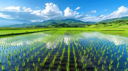 Wall Mural - Green Rice Paddy Field Landscape