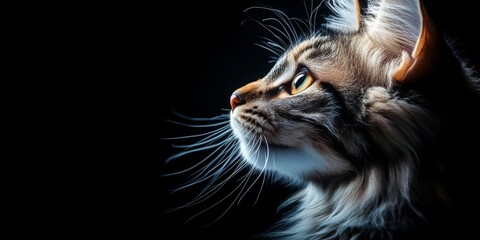 Backlit portrait of a cat against a black background, providing ample space for personalized text and branding.