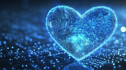 Poster - Network Technology Wallpaper. Heart symbol on Futuristic Digital Grid background. 3D render.