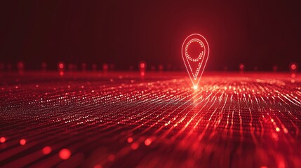 Poster - A map pin symbol is depicted against an orange digital grid background in this Location Technology Concept.