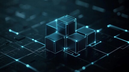 Poster - A futuristic, blue digital grid background with an ethernet symbol. Network Tech Wallpaper. 3D render.