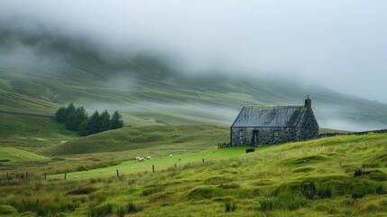 Wall Mural - Stone Cottage in Misty Hills