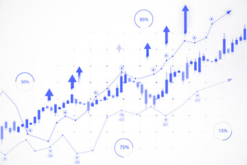 Poster - Financial chart with blue arrows indicating growth on white background. 3D Rendering