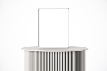 Aufkleber - Tablet with blank screen on a white round pedestal. 3D Rendering
