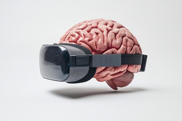 Poster - Brain in virtual reality on solid white background, single object