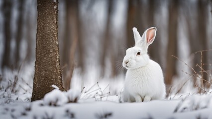 Poster - White hare in the winter forest