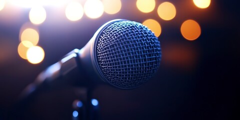 Poster - Dynamic close-up of microphone poised for performance, capturing the essence of audio recording 