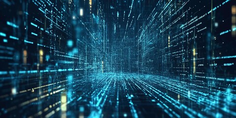 Aufkleber - Digital backdround ideal for technological operations, neural networks, AI, data transmission and encryption, digital archives, audio and visual representations, scientific research