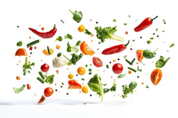  Falling veggies on solid white background, single object