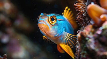 Blue and Orange Fish Close-up.