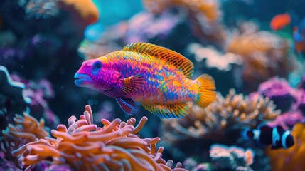 Poster - Colorful Reef Fish Swimming in Coral.