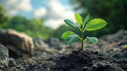 A vibrant green sprout emerging from rich soil, symbolizing growth, renewal, and the beauty of nature under a sunny sky.