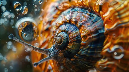 Poster - Snail Shell Macro with Water Drops.