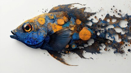 Aufkleber - Abstract Fish with Blue and Gold Patterns.