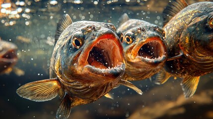 Wall Mural - Fish with Open Mouths Underwater.