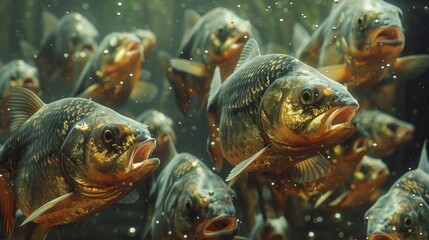 Poster - Goldfish School in Underwater World.